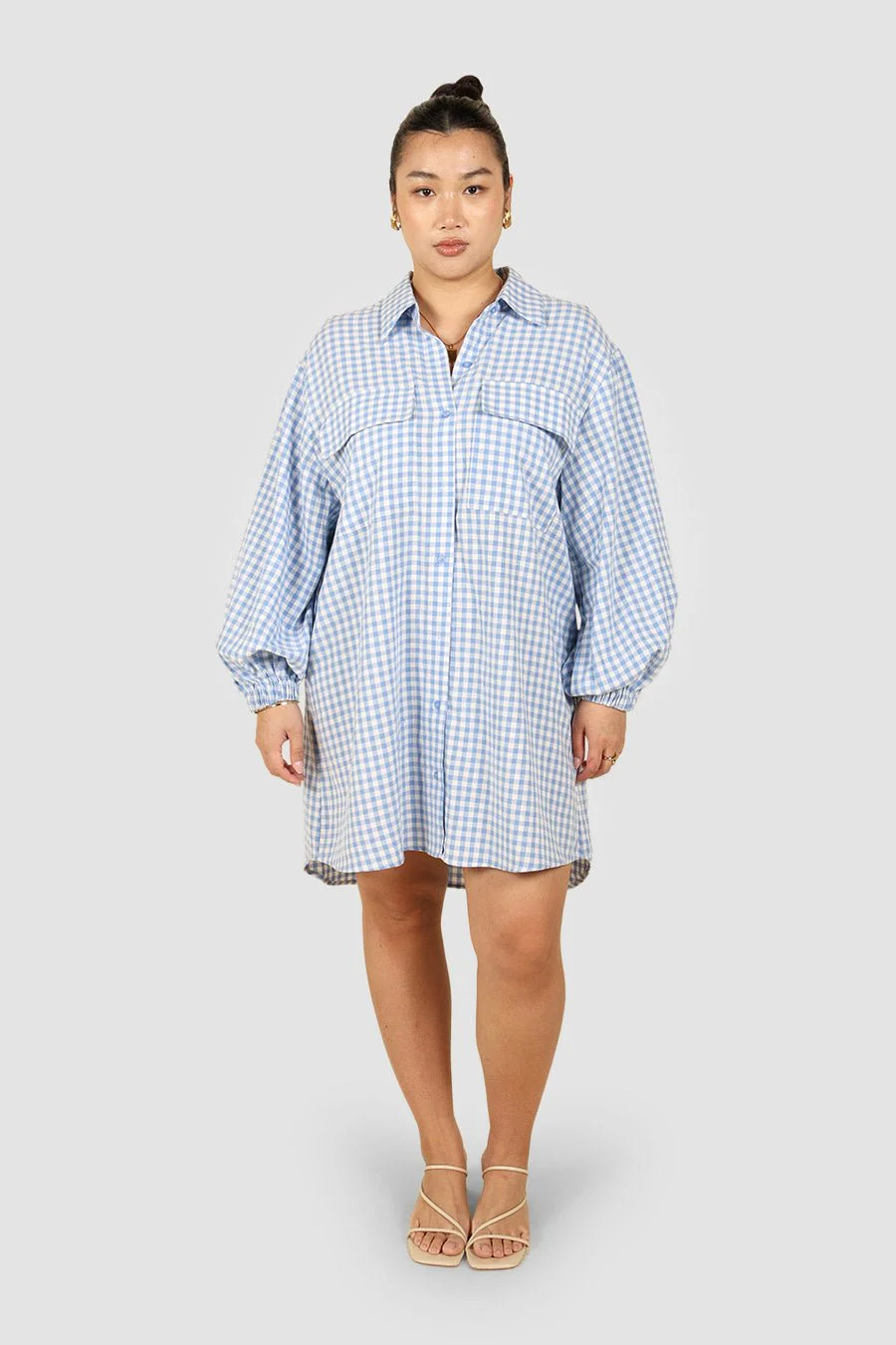 RORAN BUTTON DRESS BLUE GINGHAM