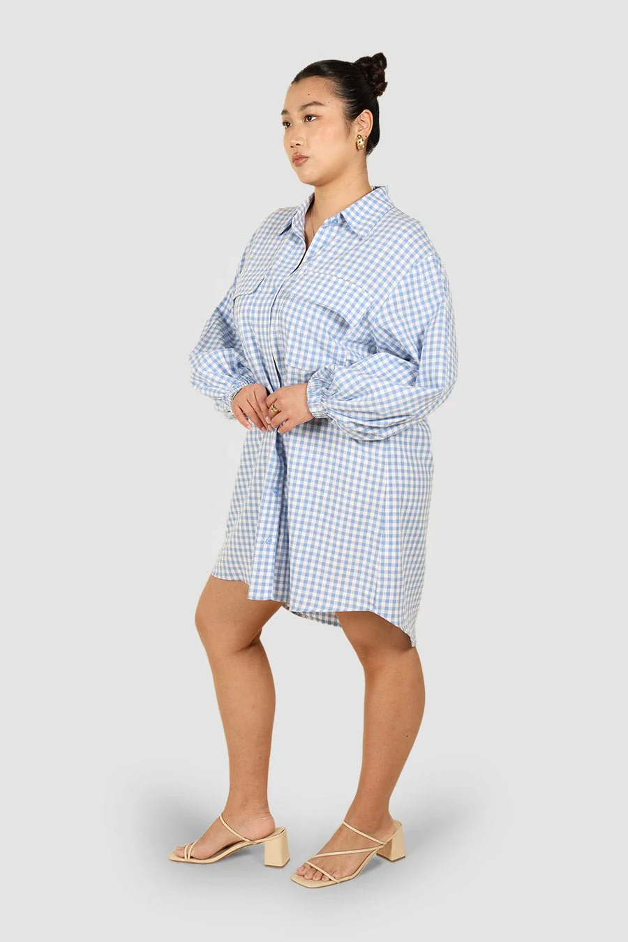RORAN BUTTON DRESS BLUE GINGHAM - Image 2