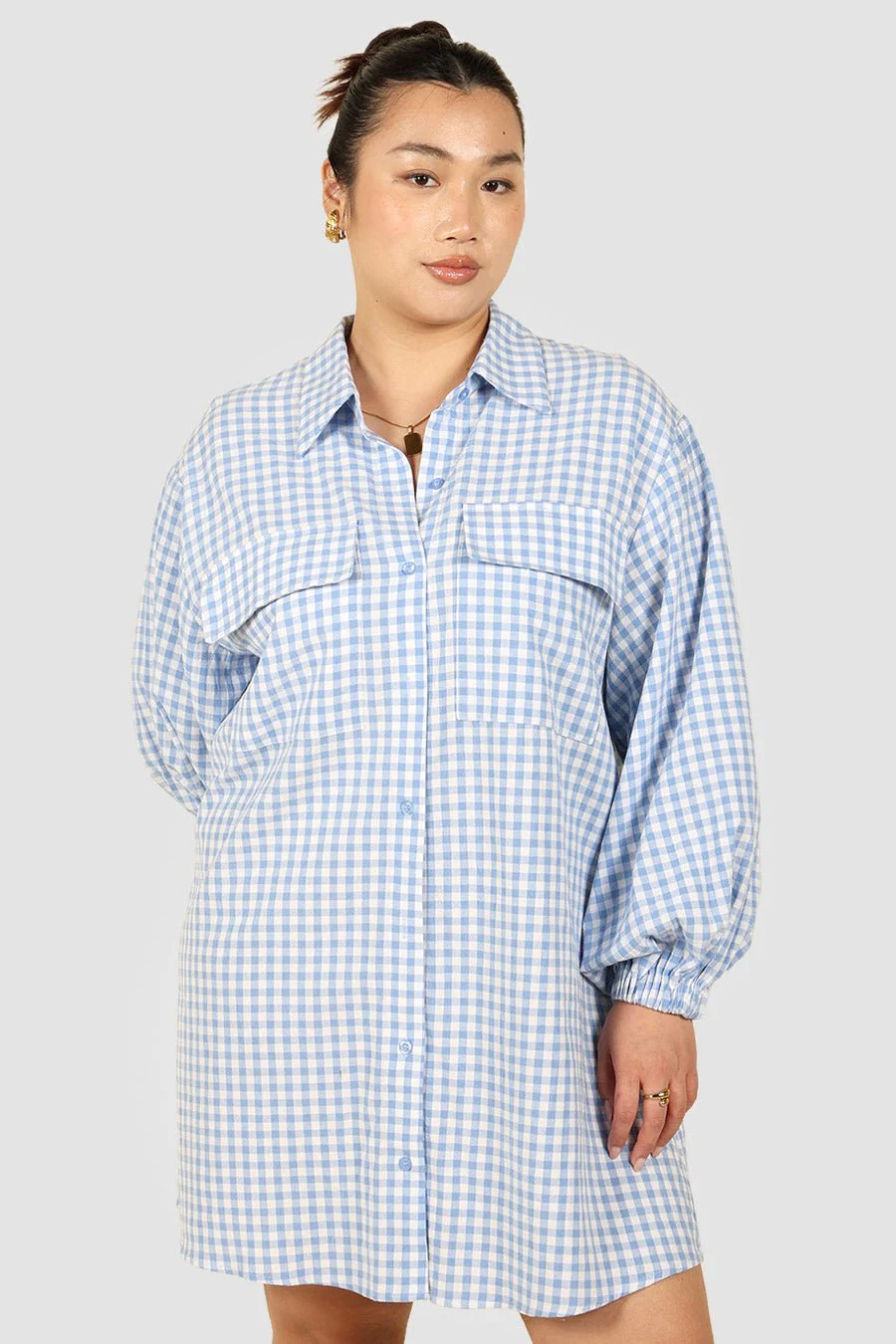 RORAN BUTTON DRESS BLUE GINGHAM - Image 4