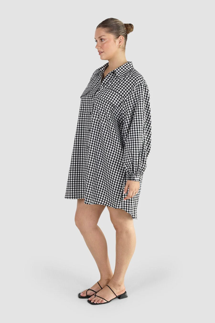 RORAN BUTTON DRESS B&W GINGHAM - Image 2