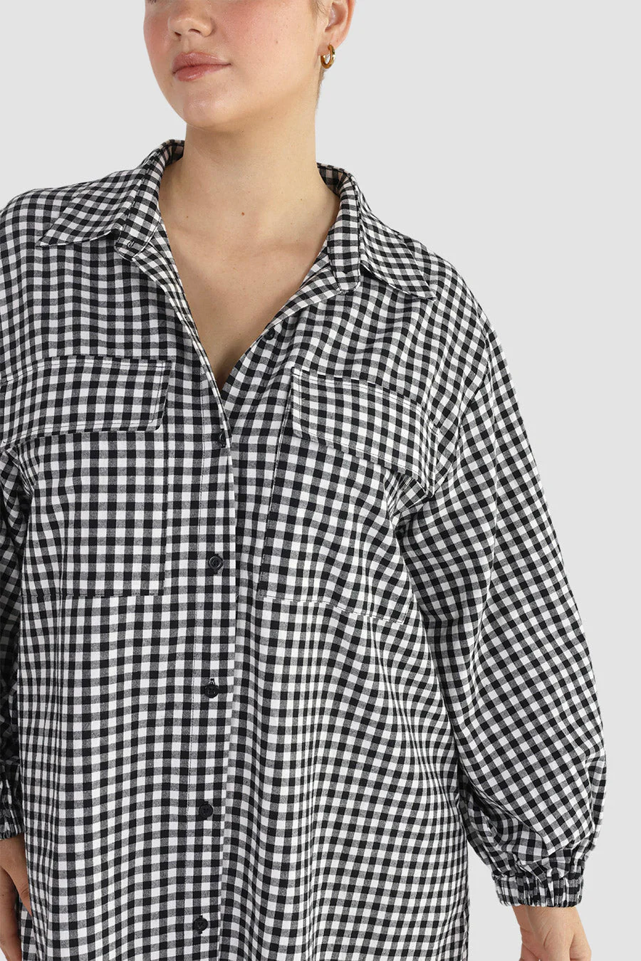 RORAN BUTTON DRESS B&W GINGHAM - Image 5