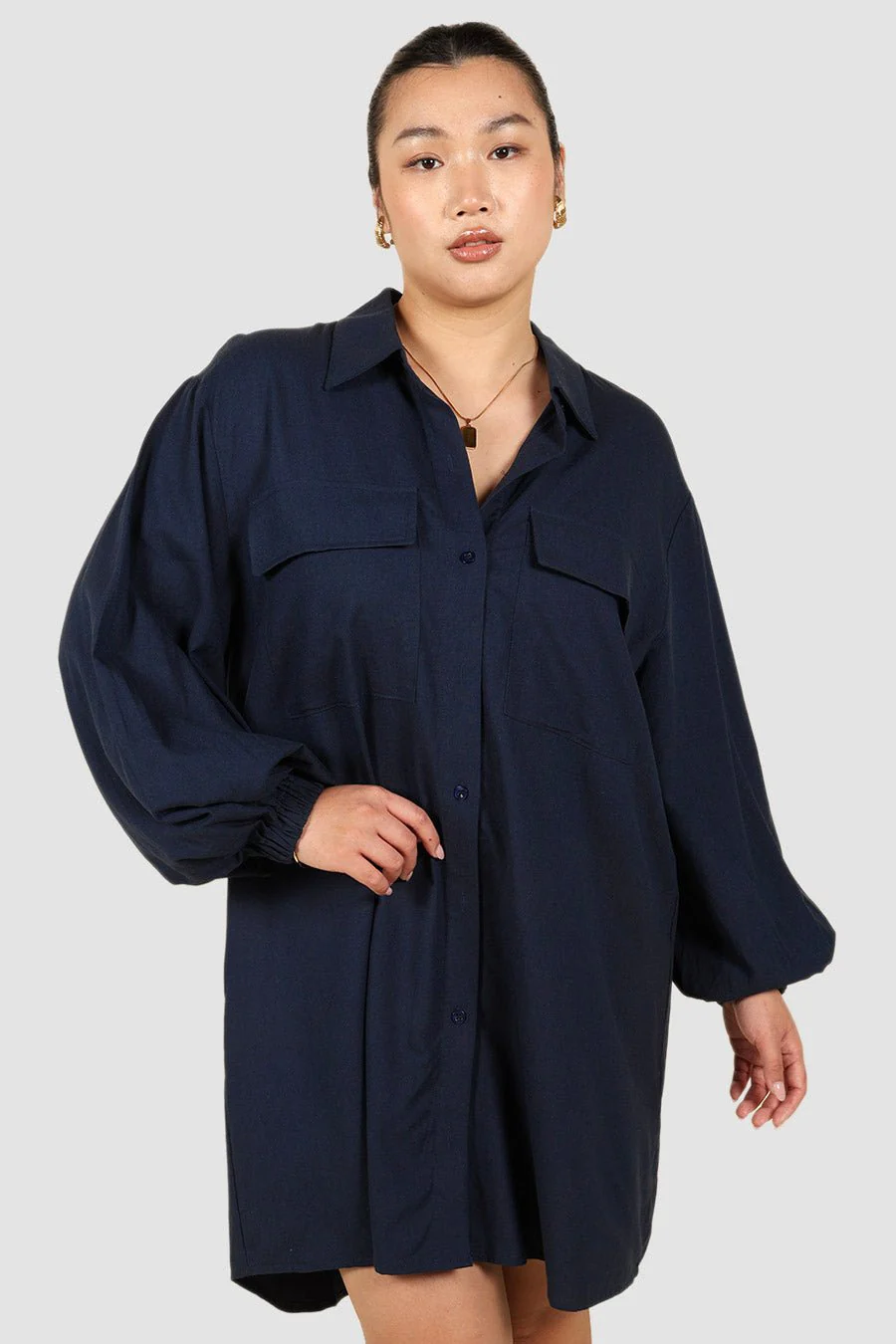 RORAN BUTTON DRESS NAVY - Image 3