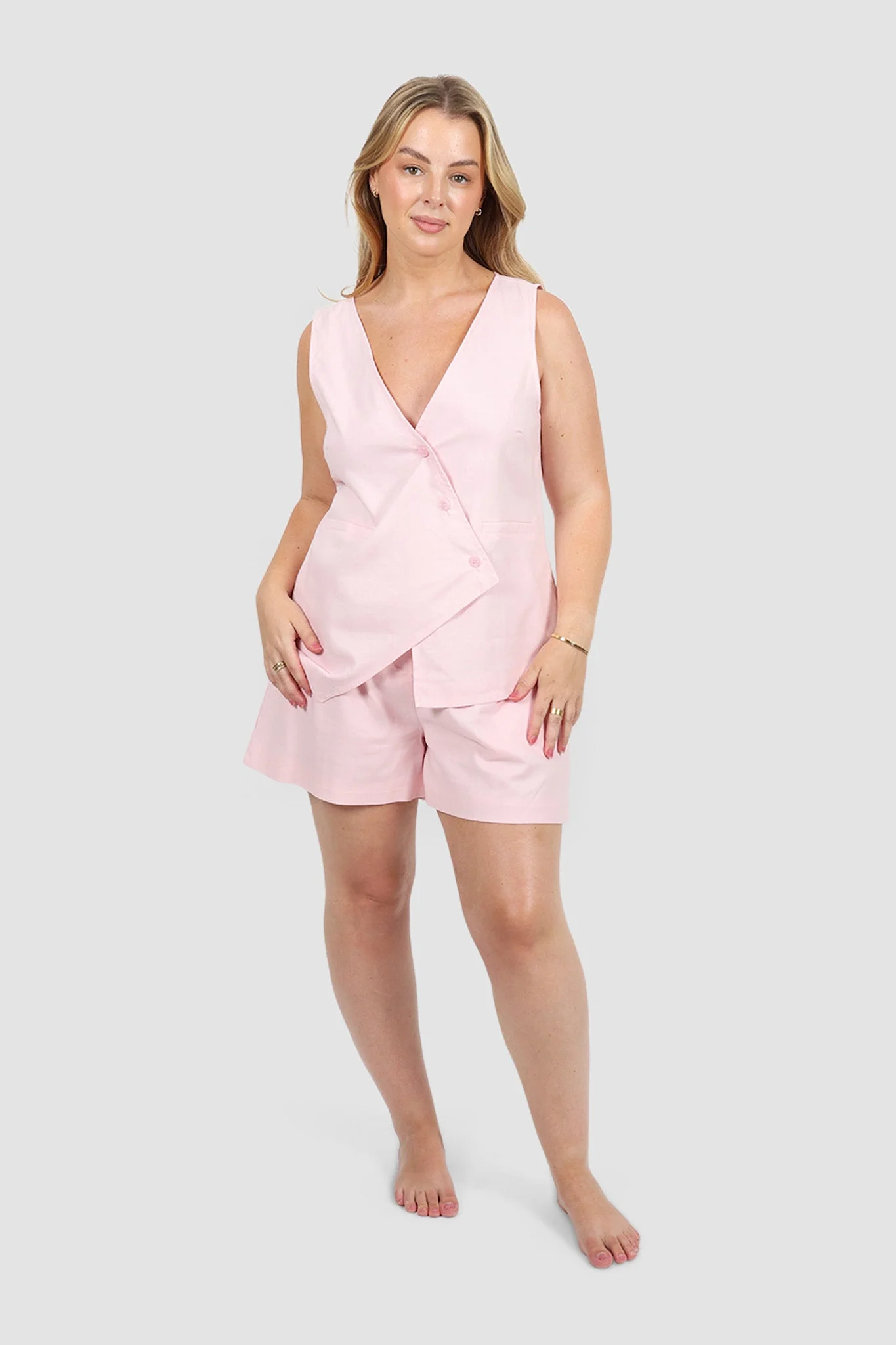RUBEN LINEN BLEND SHORTS BALLERINA PINK - Image 2
