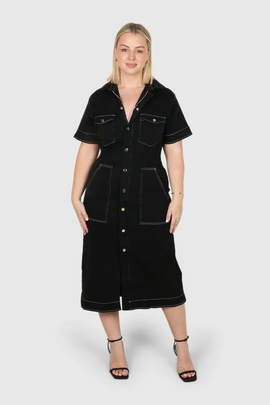 SAVEIRA DENIM MIDI DRESS BLACK - Image 6