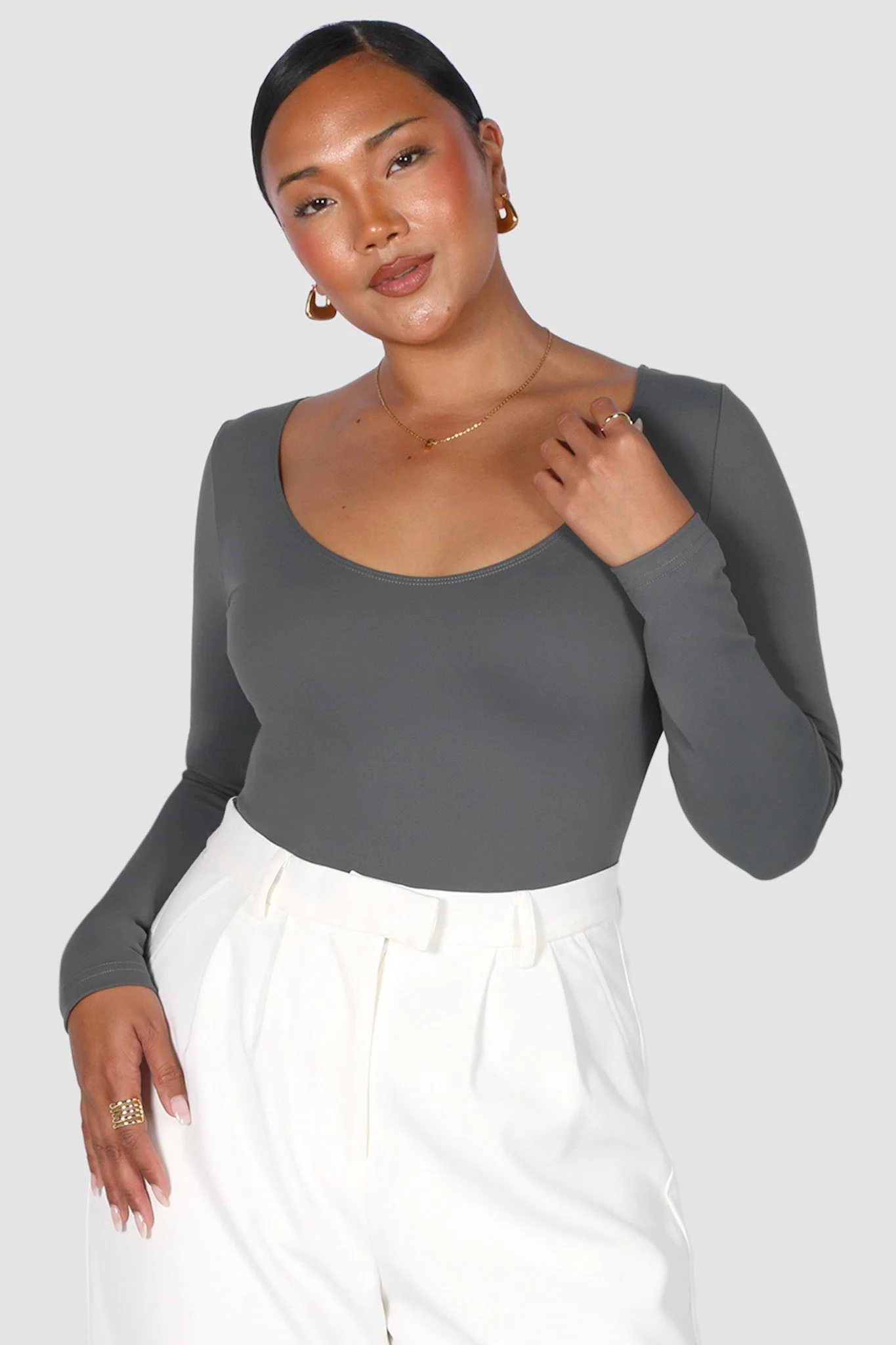 SCOOP NECK BODYSUIT GREY - Image 3