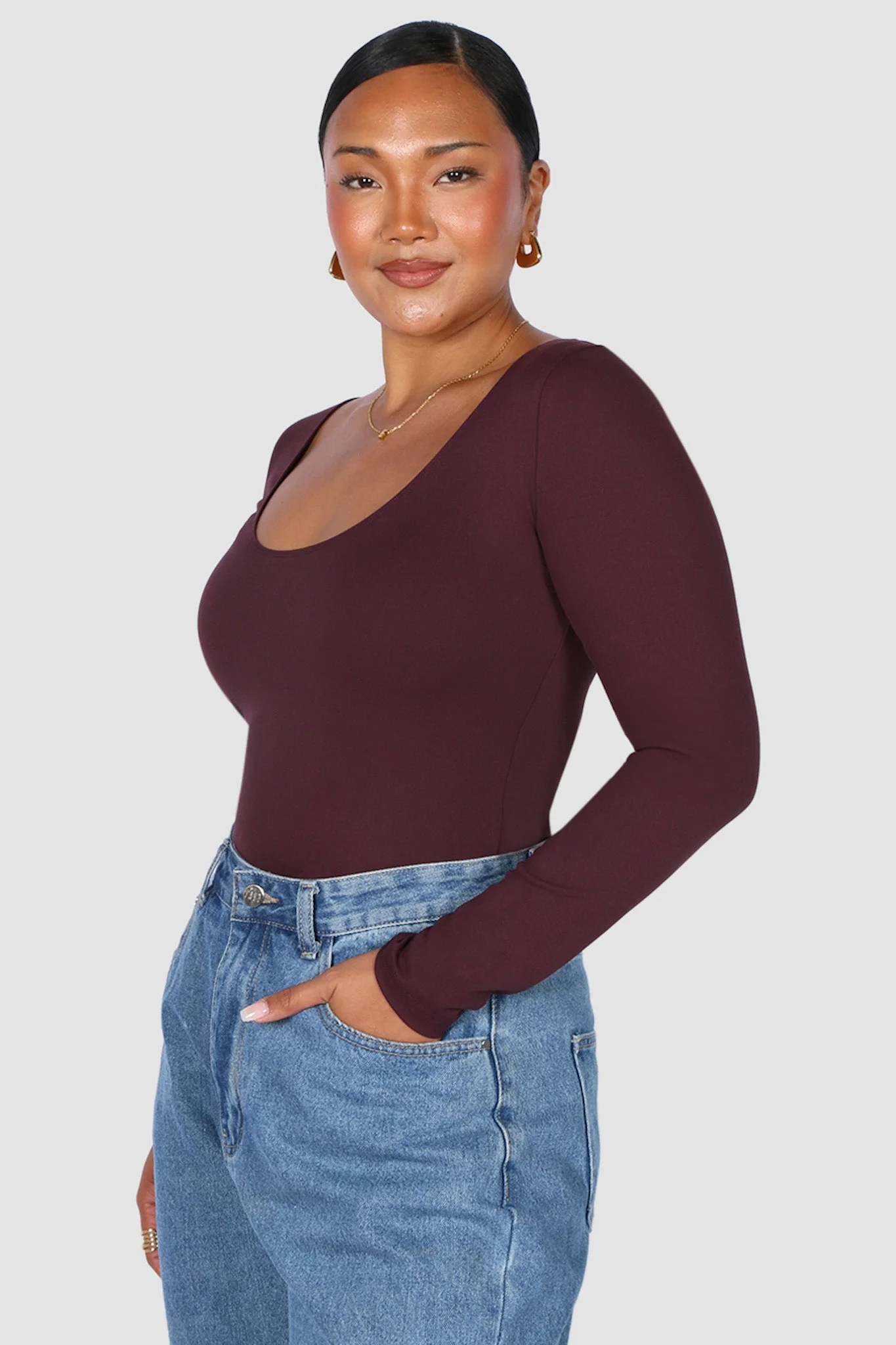 SCOOP NECK BODYSUIT DEEP PLUM - Image 10