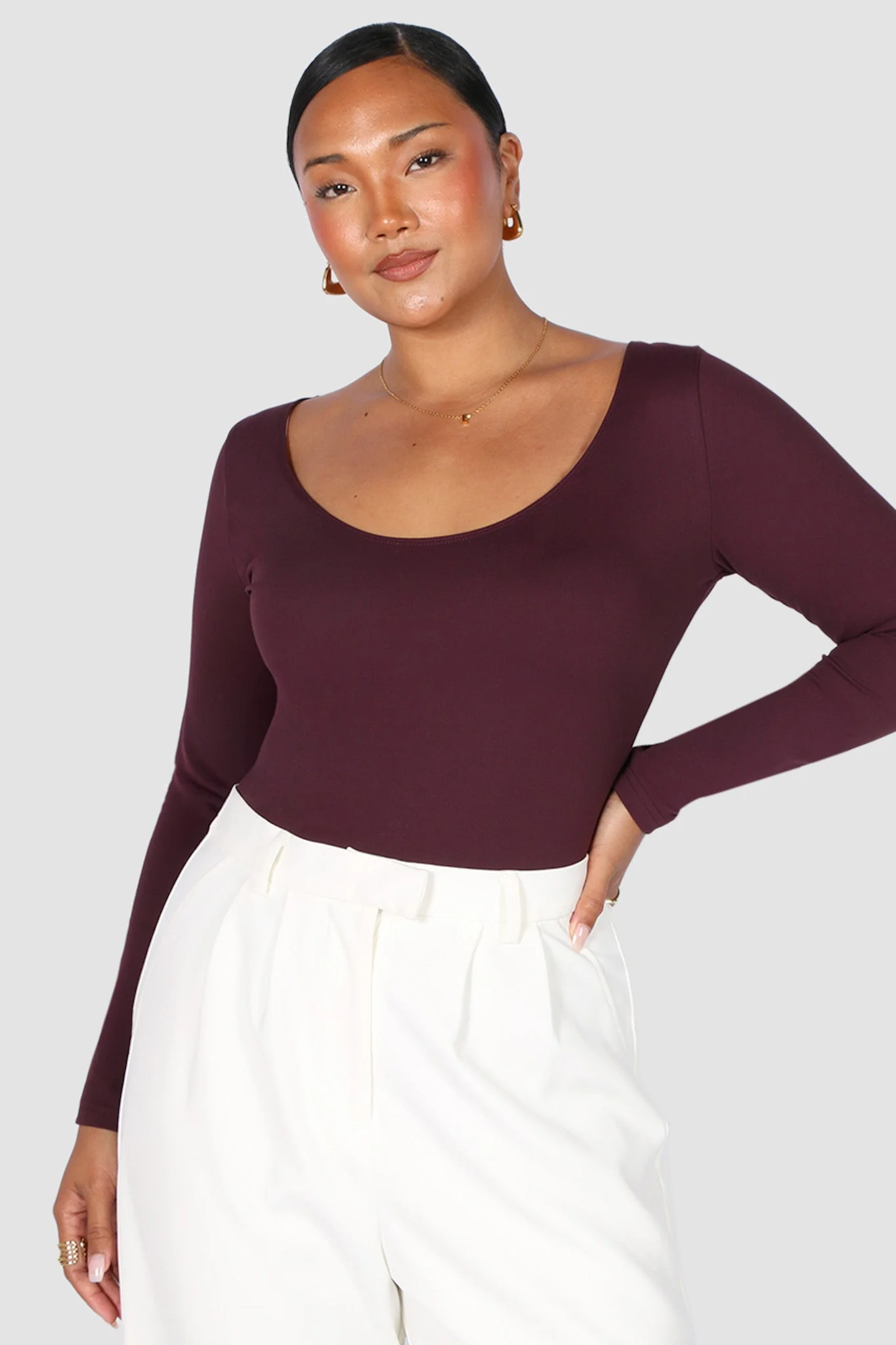 SCOOP NECK BODYSUIT DEEP PLUM - Image 4