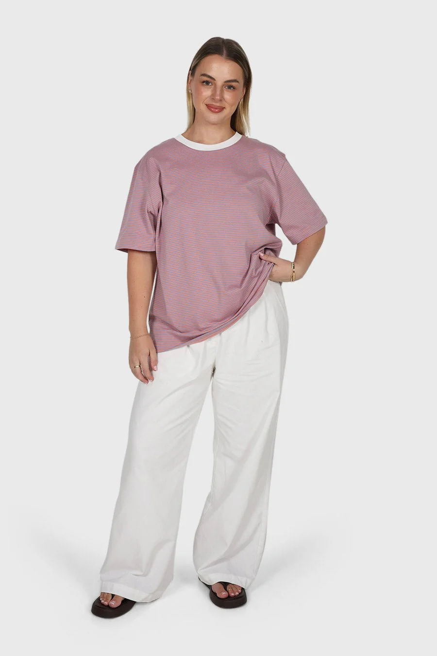 SPENCER STRIPE TEE PEACH/BLUE - Image 2