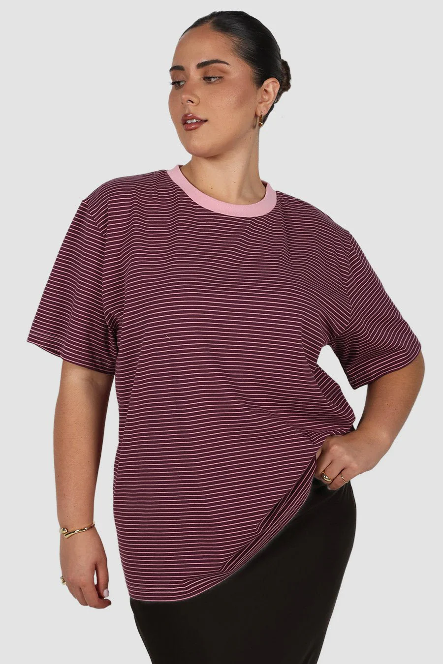 SPENCER STRIPE TEE PLUM/PINK - Image 3