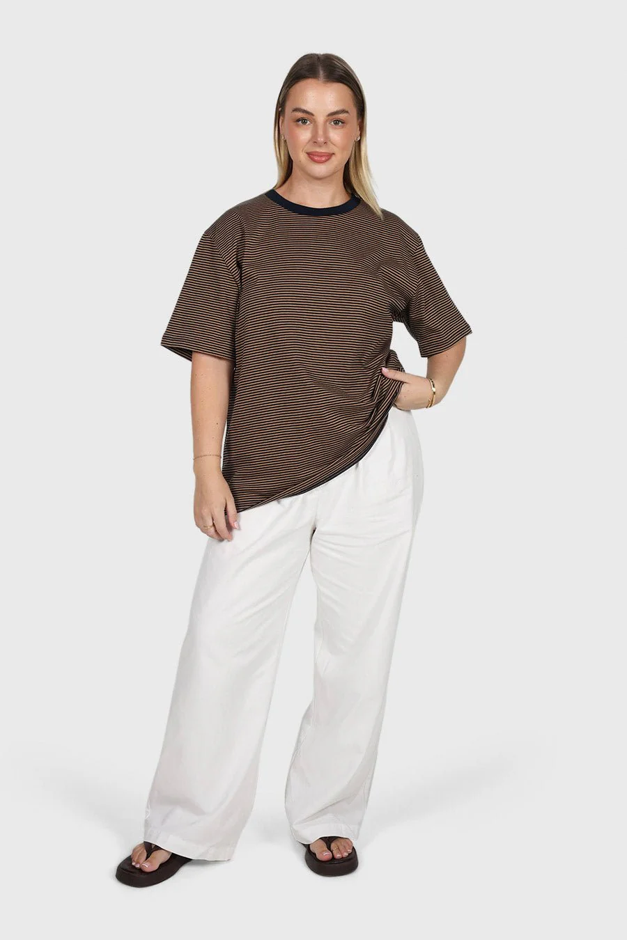SPENCER STRIPE TEE TAN/NAVY - Image 2