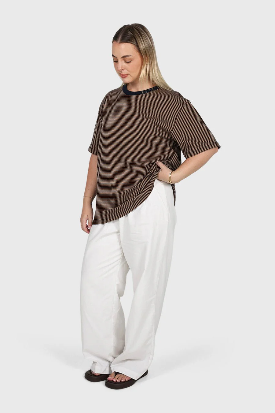 SPENCER STRIPE TEE TAN/NAVY - Image 4