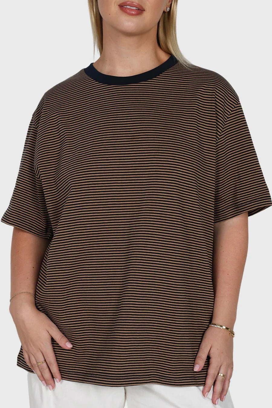 SPENCER STRIPE TEE TAN/NAVY - Image 7