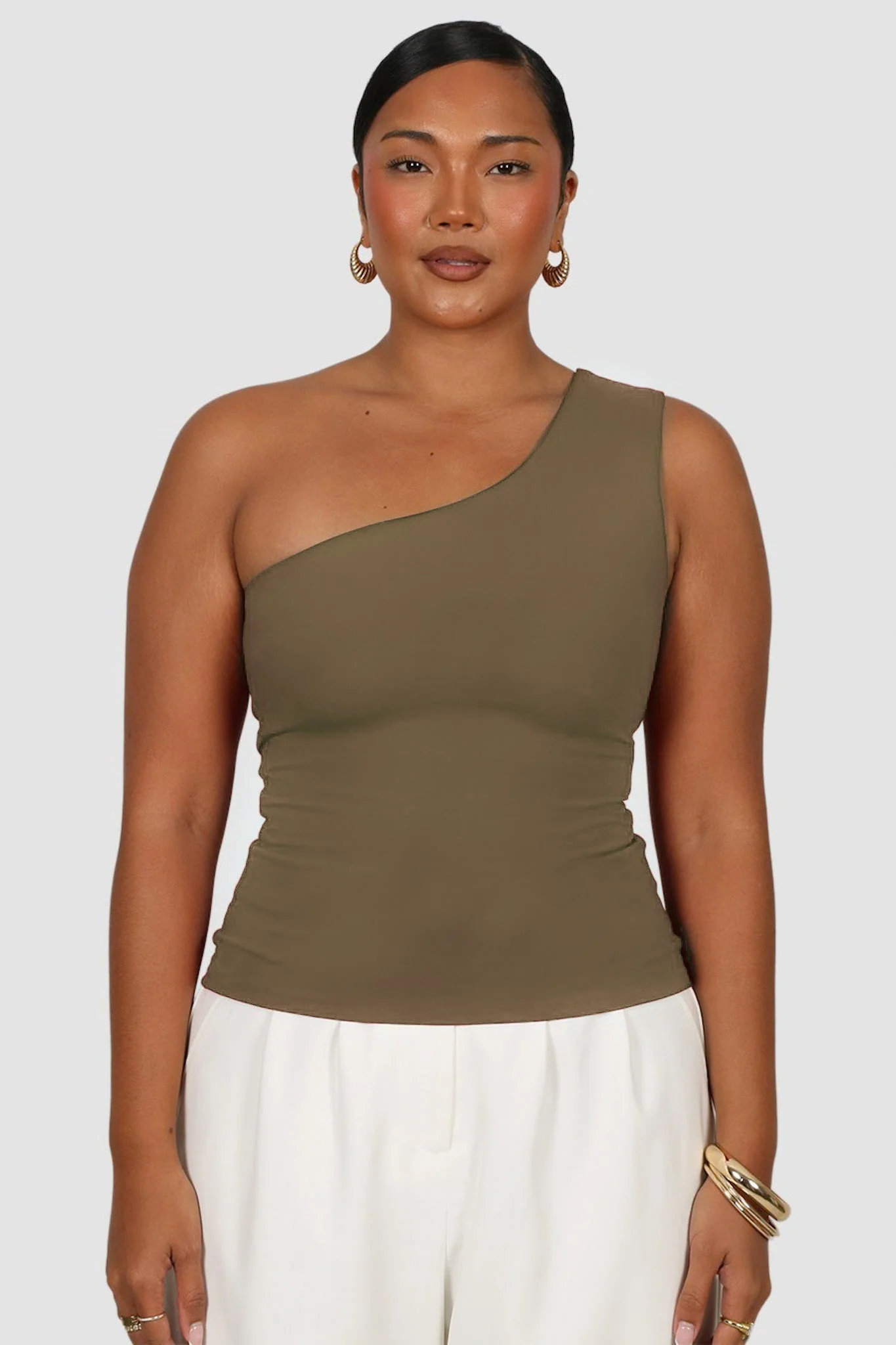 SULLIVAN ONE SHOULDER TOP OLIVE - Image 2