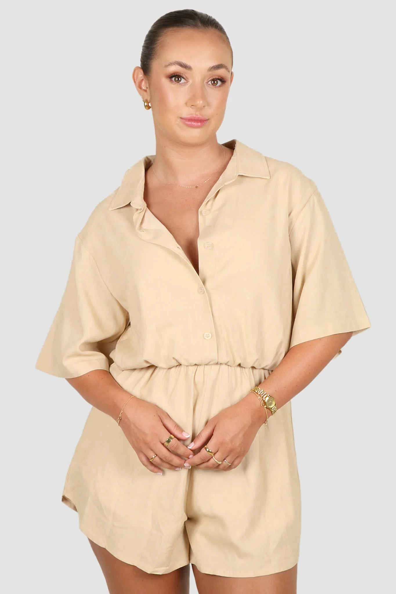ZEPHYR LINEN PLAYSUIT NEUTRAL - Image 2
