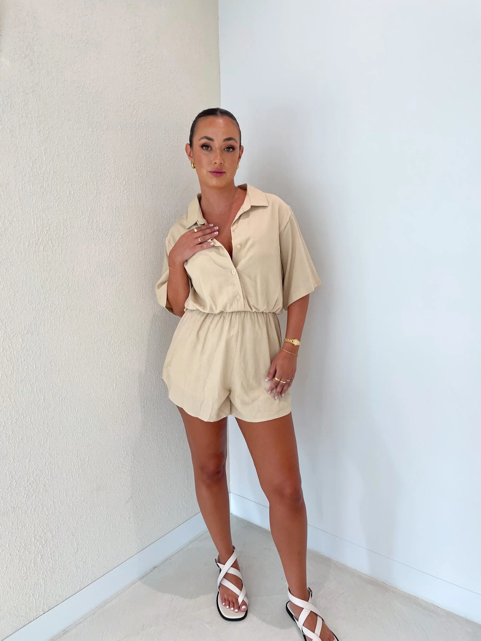 ZEPHYR LINEN PLAYSUIT NEUTRAL - Image 3
