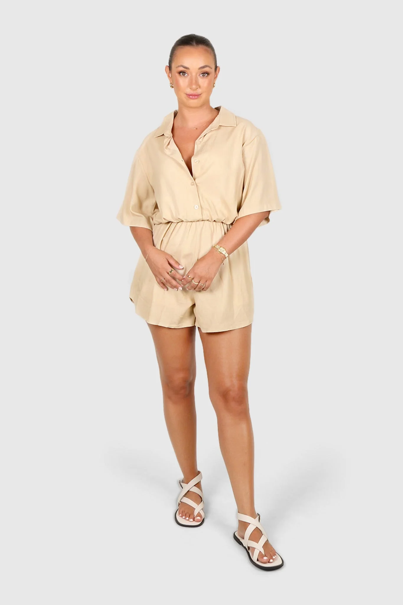 ZEPHYR LINEN PLAYSUIT NEUTRAL - Image 4