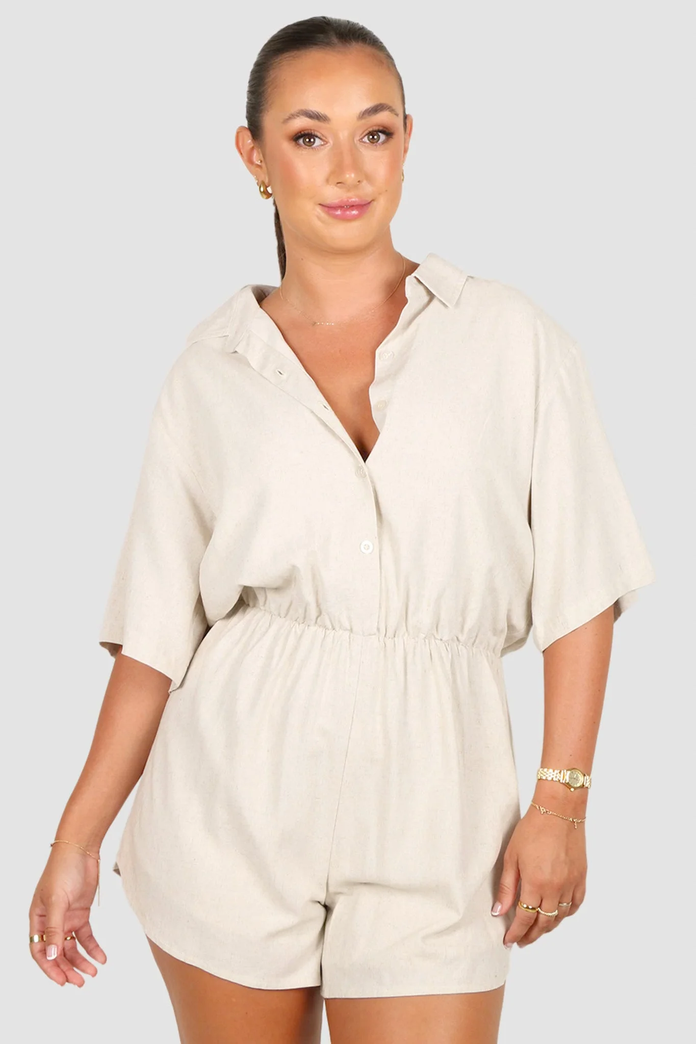 ZEPHYR LINEN PLAYSUIT OAT - Image 3