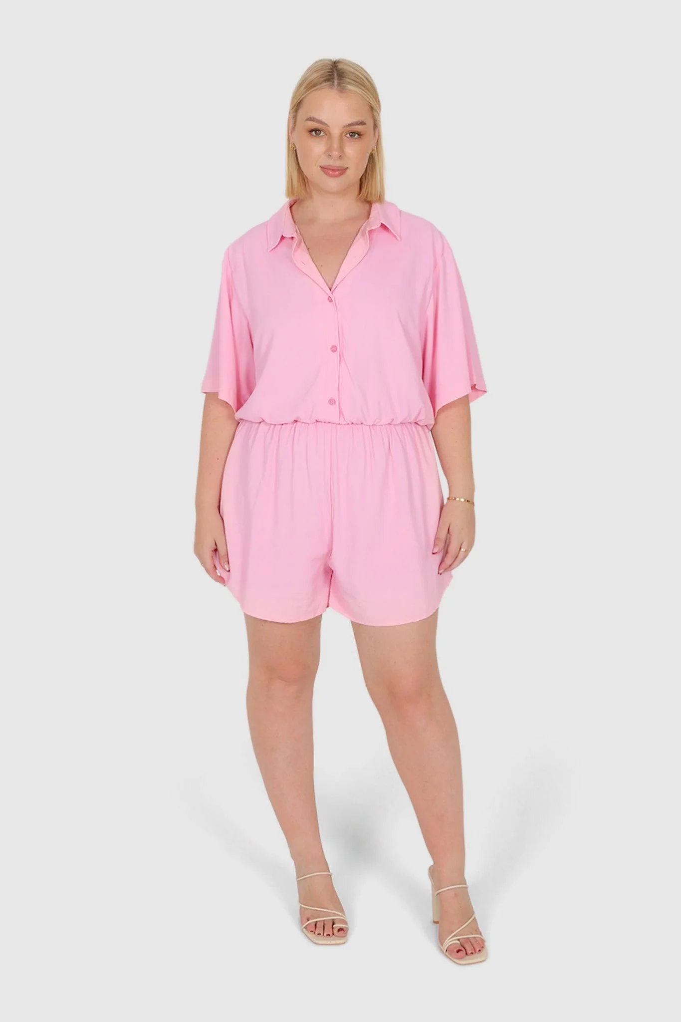 ZEPHYR LINEN PLAYSUIT PINK - Image 3