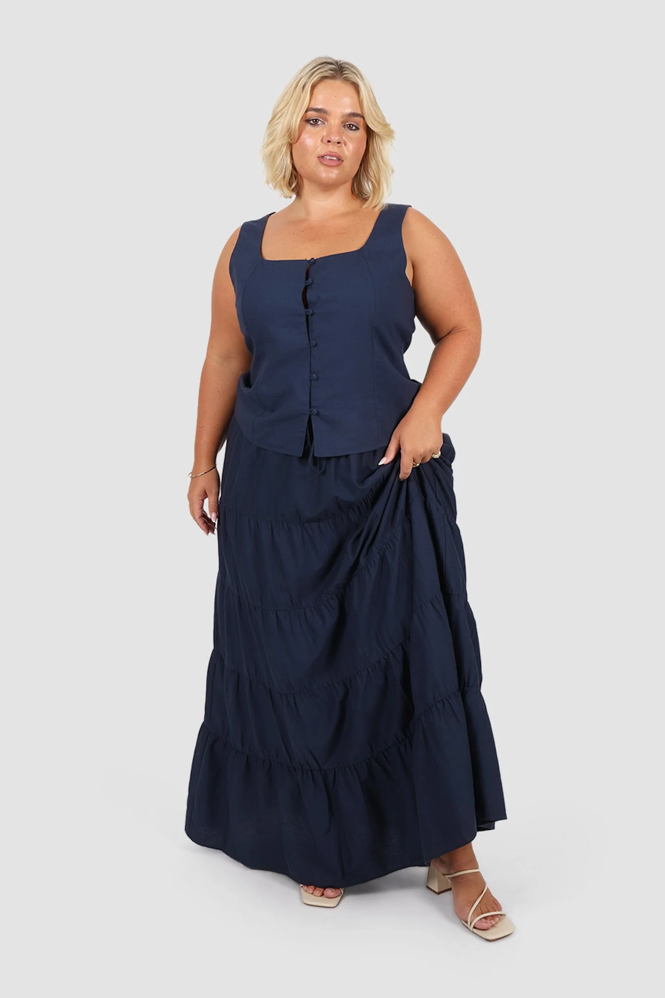 ZYLA TIERED MAXI SKIRT NAVY - Image 10