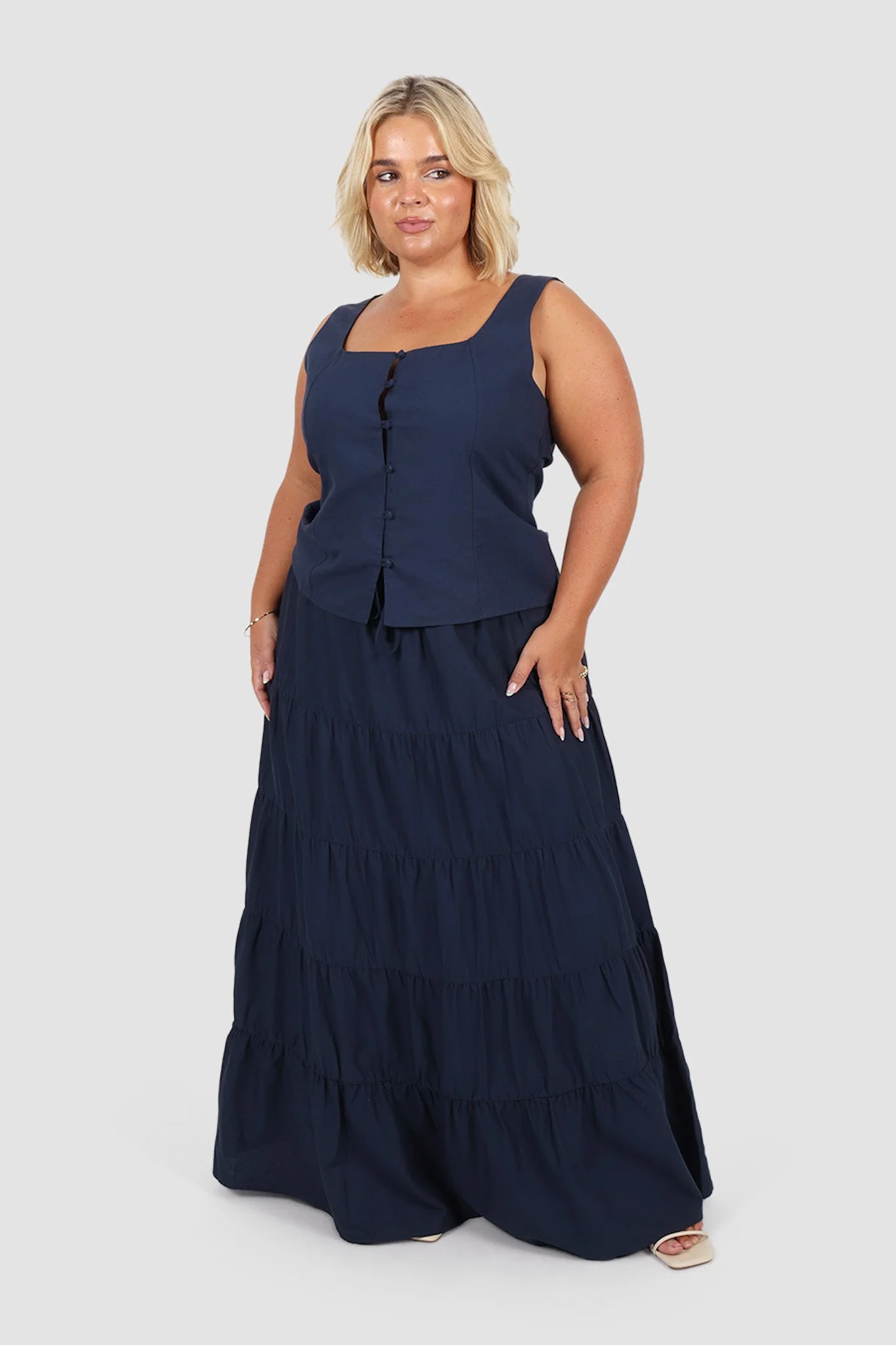 ZYLA TIERED MAXI SKIRT NAVY - Image 2
