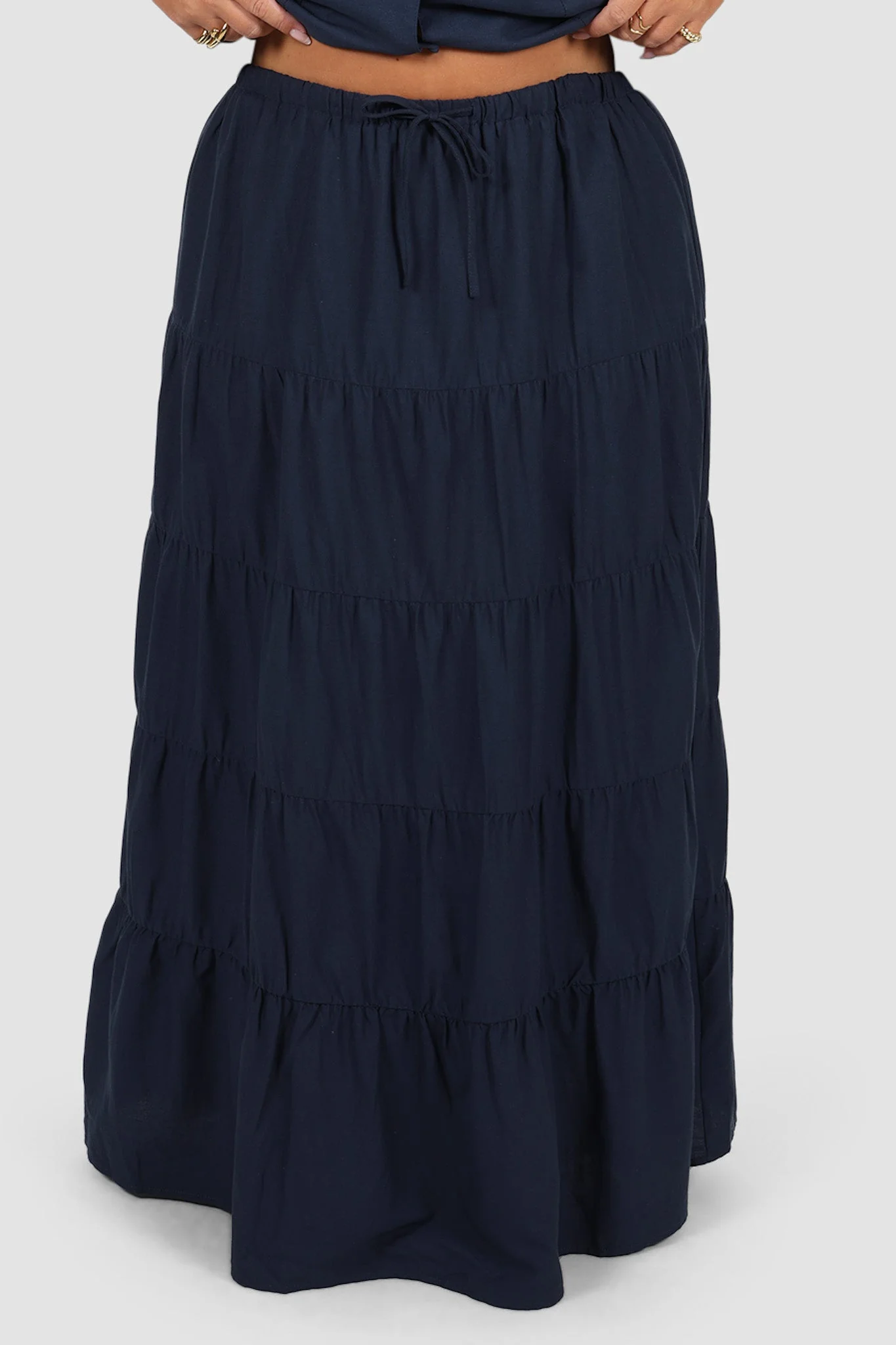 ZYLA TIERED MAXI SKIRT NAVY - Image 4