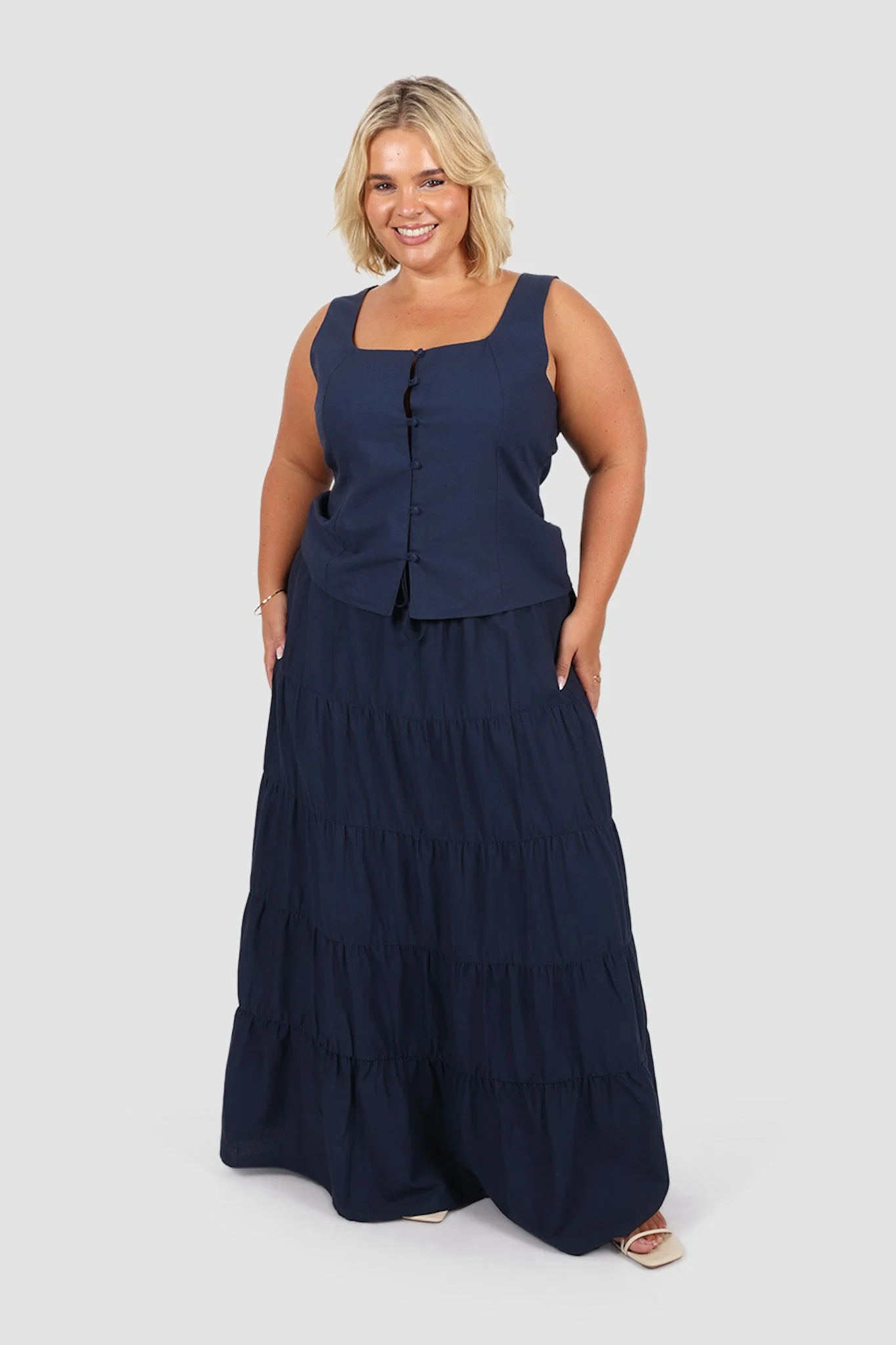 ZYLA TIERED MAXI SKIRT NAVY - Image 6
