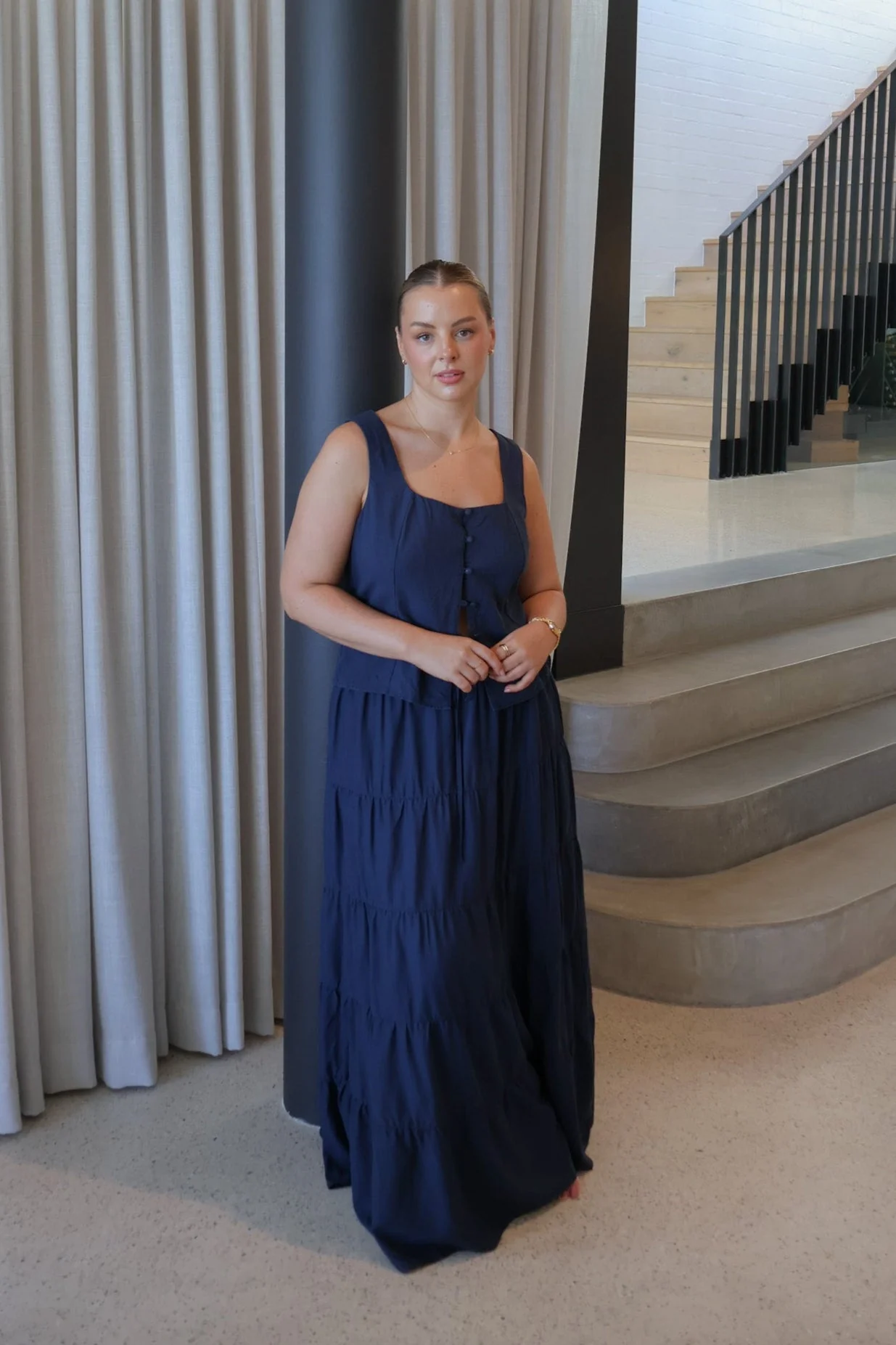ZYLA TIERED MAXI SKIRT NAVY - Image 7