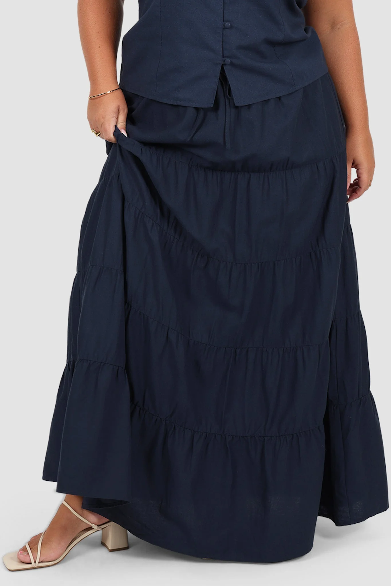 ZYLA TIERED MAXI SKIRT NAVY - Image 8